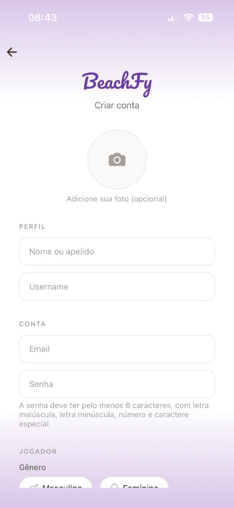 Criar conta no BeachFy